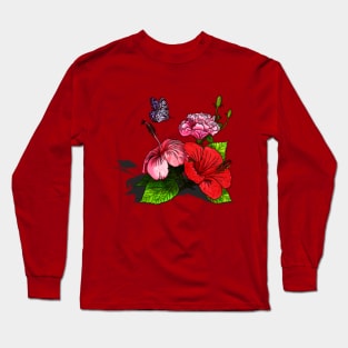 Hibiscus Bouquet Bright Colours Long Sleeve T-Shirt